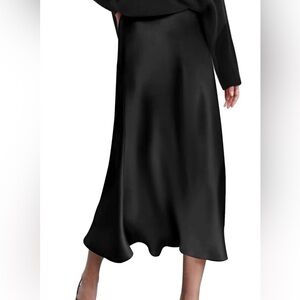 Elegant Black Satin Midi Skirt